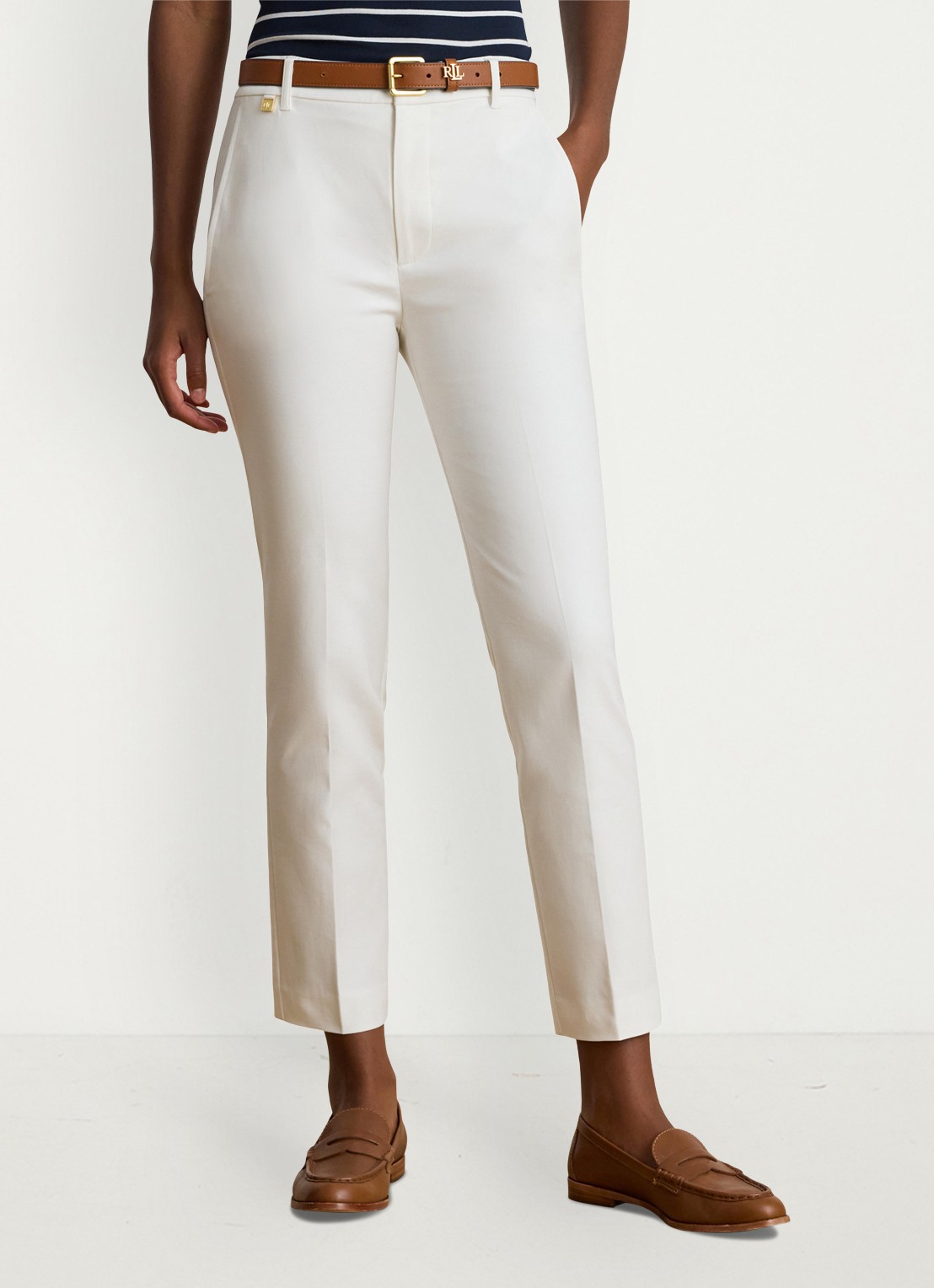Ralph Lauren High waist slim fit cropped pantalon met steekzakken - detail 4 wit