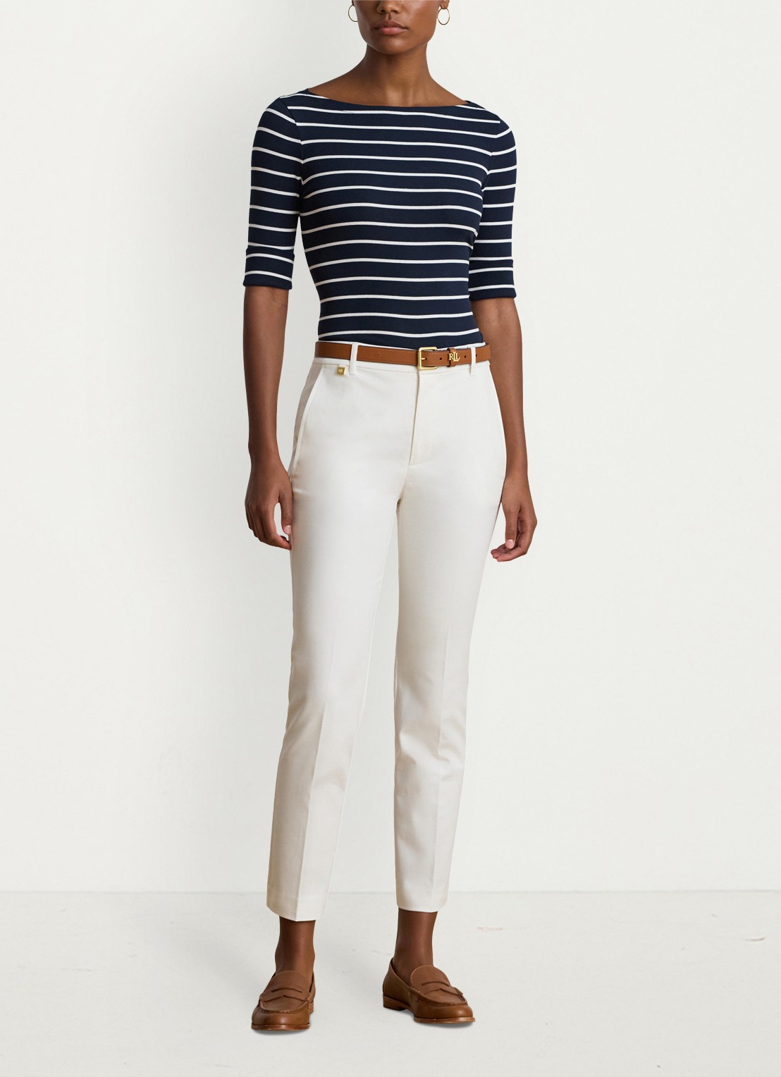 Ralph Lauren High waist slim fit cropped pantalon met steekzakken - voorkant 2 wit