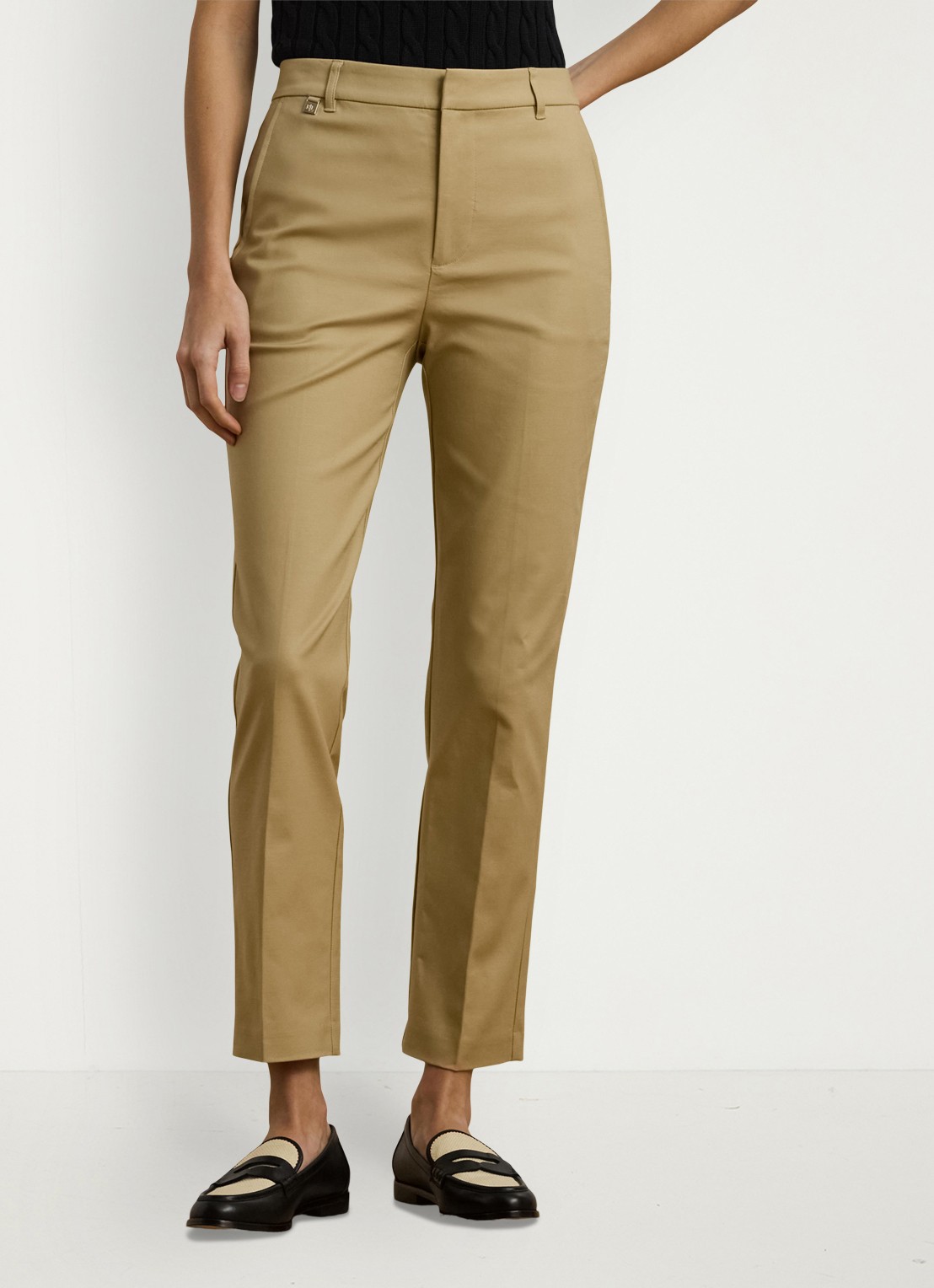 Ralph Lauren High waist slim fit cropped pantalon met steekzakken - detail birch tan / beige