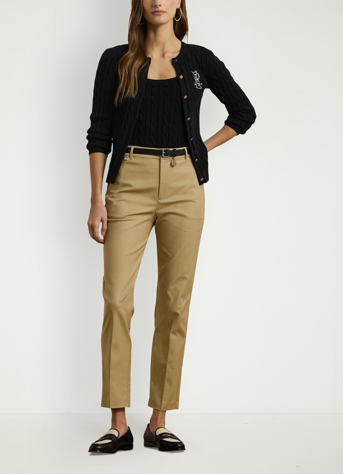 Ralph Lauren High waist slim fit cropped pantalon met steekzakken - voorkant 4 birch tan / beige