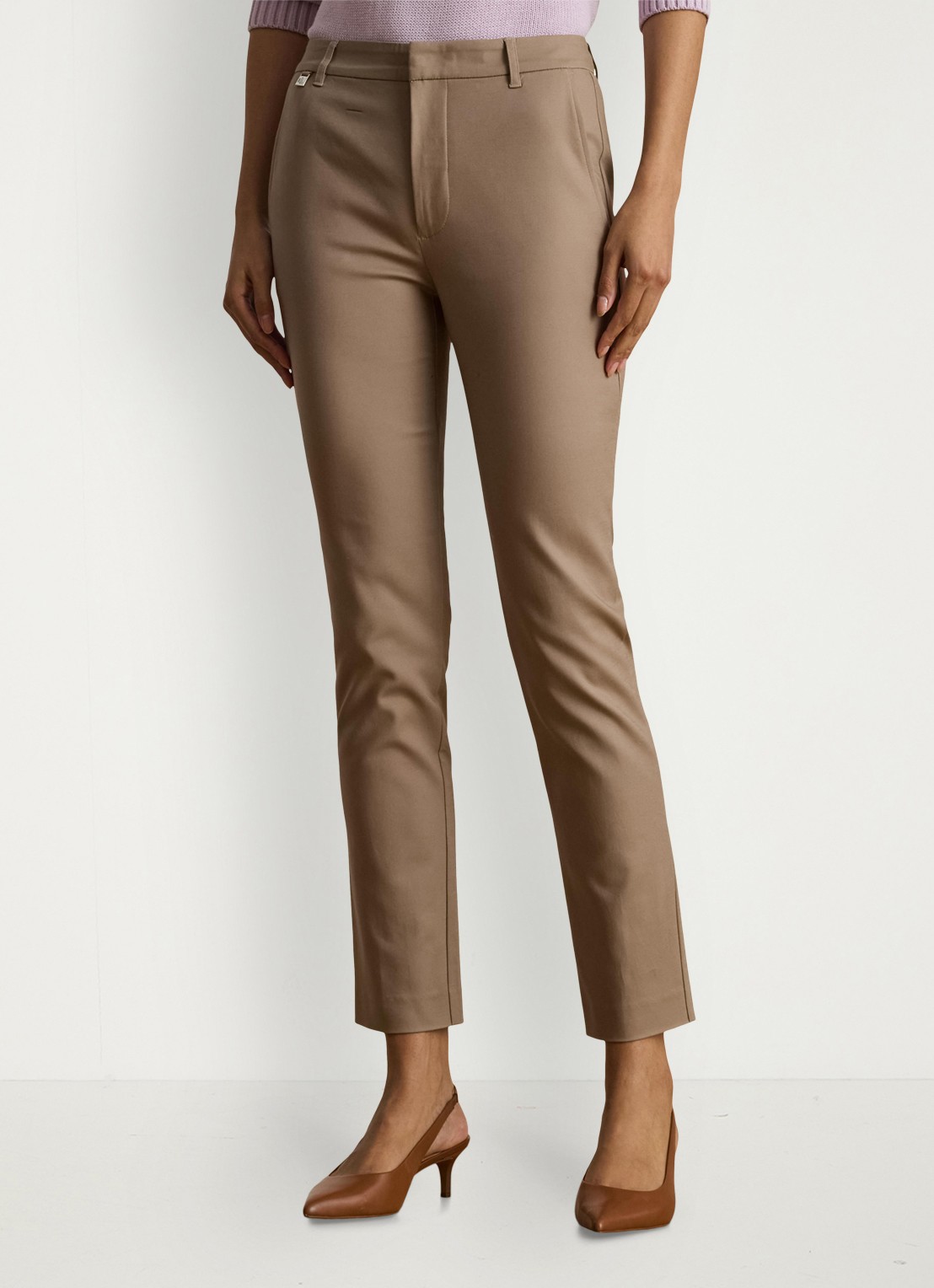 Ralph Lauren High waist slim fit cropped pantalon met steekzakken - detail 4 taupe brown / taupe
