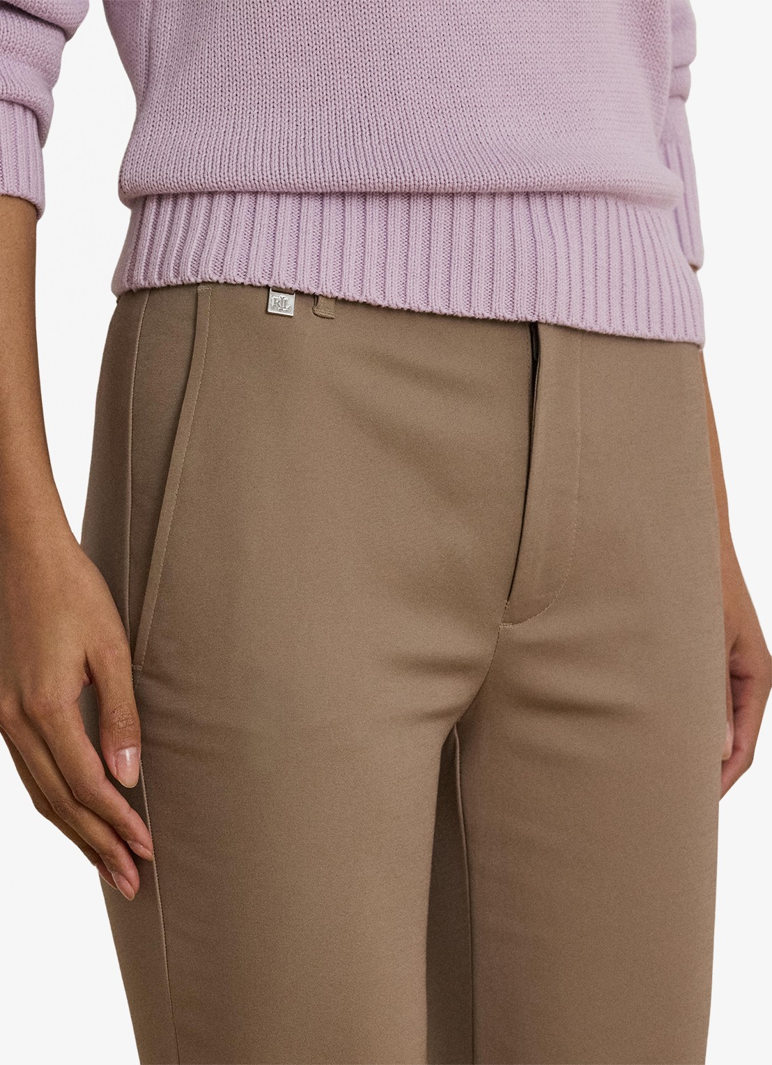 Ralph Lauren High waist slim fit cropped pantalon met steekzakken - detail 5 taupe brown / taupe