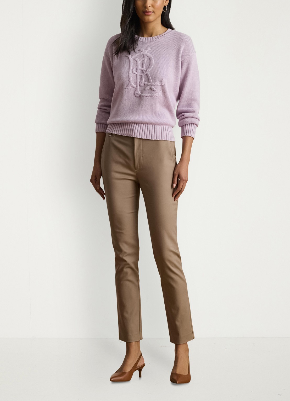 Ralph Lauren High waist slim fit cropped pantalon met steekzakken - voorkant 3 taupe brown / taupe