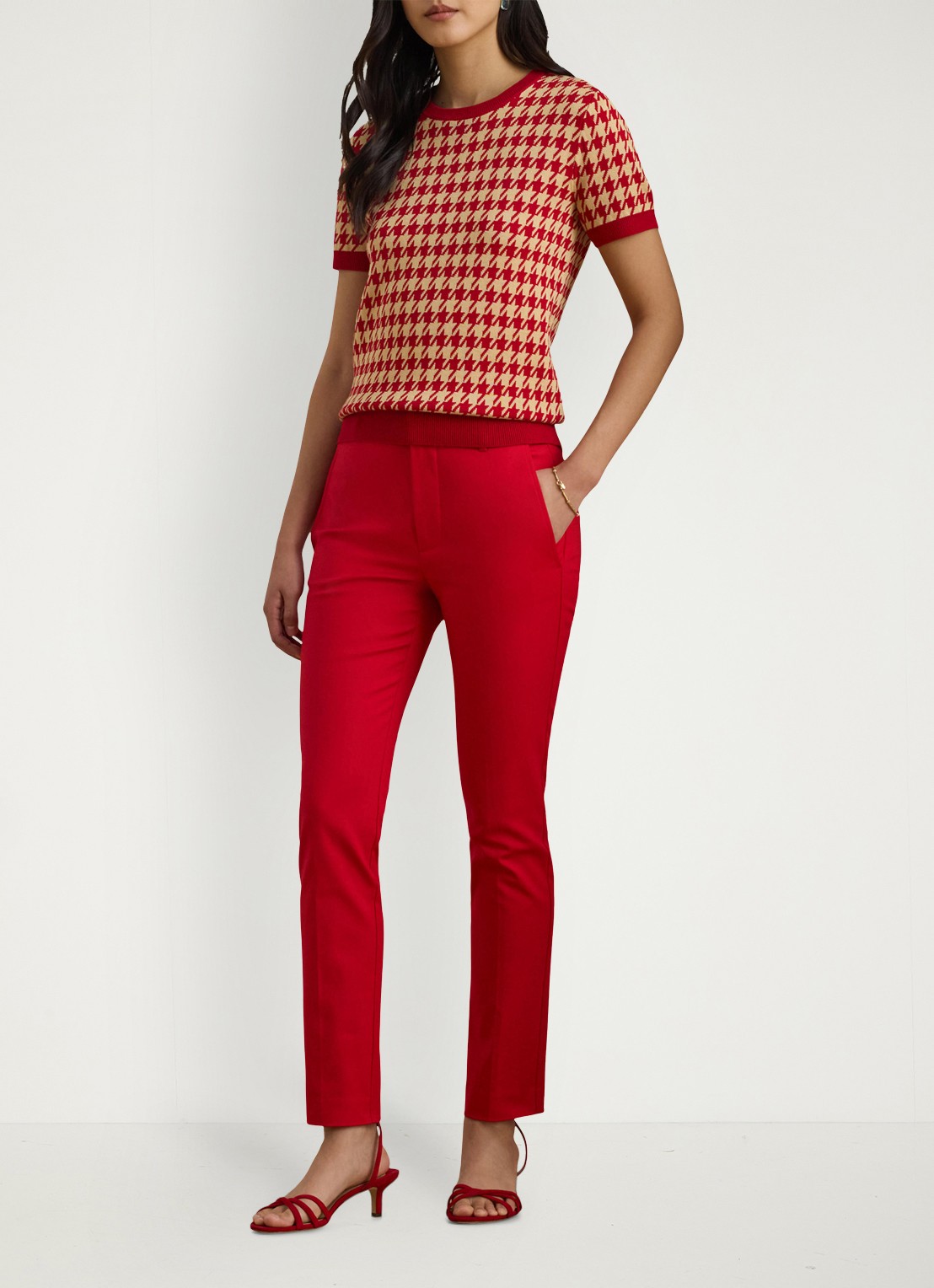 Ralph Lauren High waist slim fit cropped pantalon met steekzakken - voorkant 2 rood
