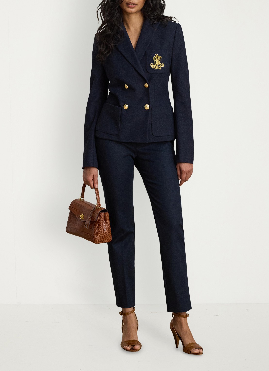Ralph Lauren High waist slim fit pantalon met steekzakken - voorkant 3 lauren navy / blauw