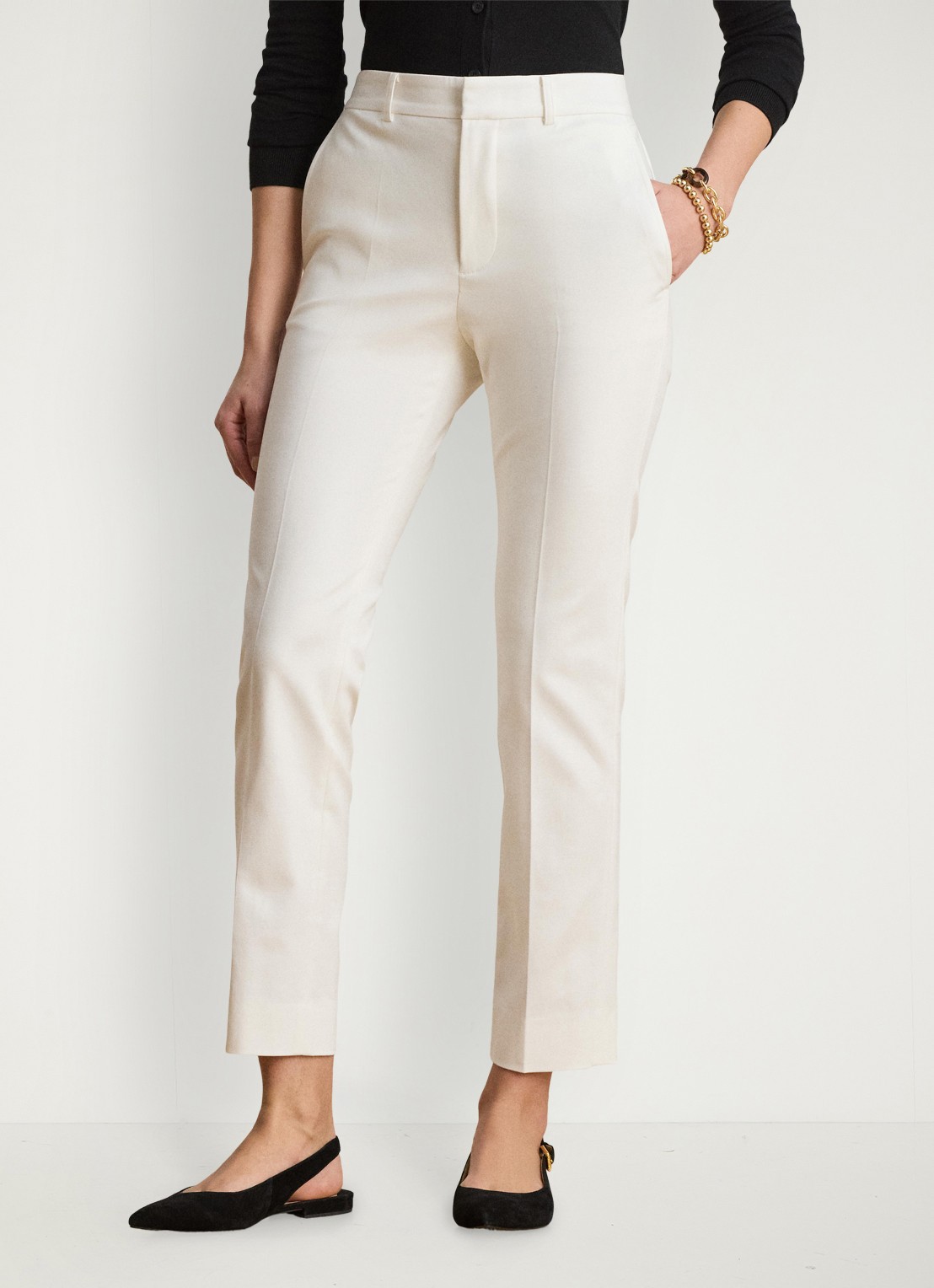 Ralph Lauren High waist slim fit pantalon met steekzakken - detail 3 wit