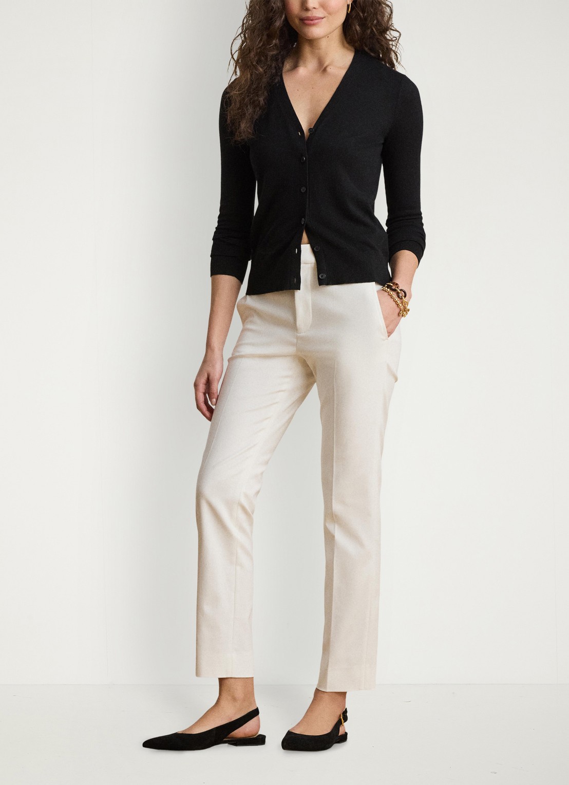 Ralph Lauren High waist slim fit pantalon met steekzakken - voorkant 2 wit