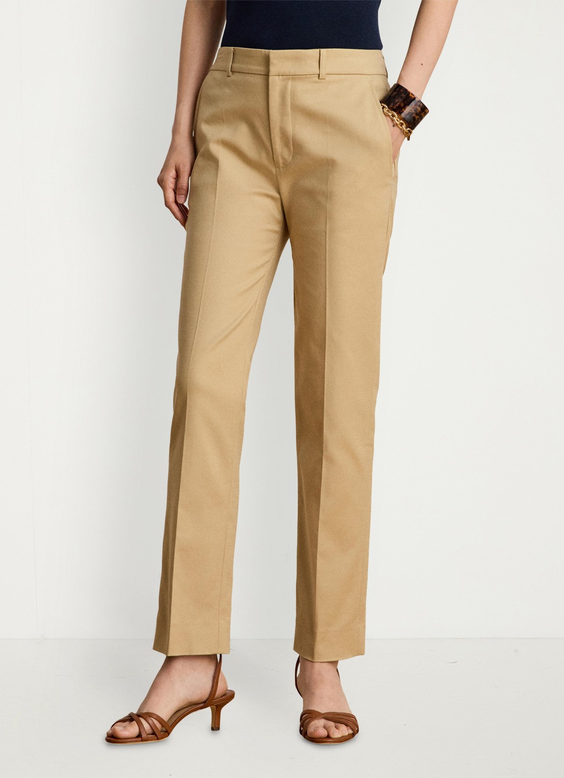 Ralph Lauren High waist slim fit pantalon met steekzakken - detail 4 birch tan / beige