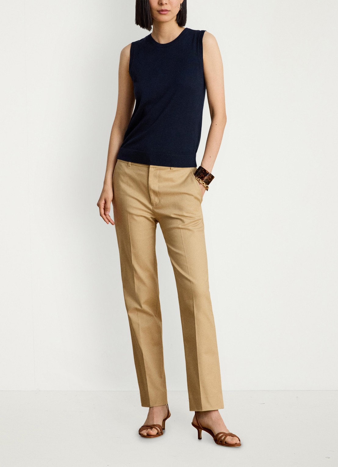 Ralph Lauren High waist slim fit pantalon met steekzakken - voorkant 2 birch tan / beige