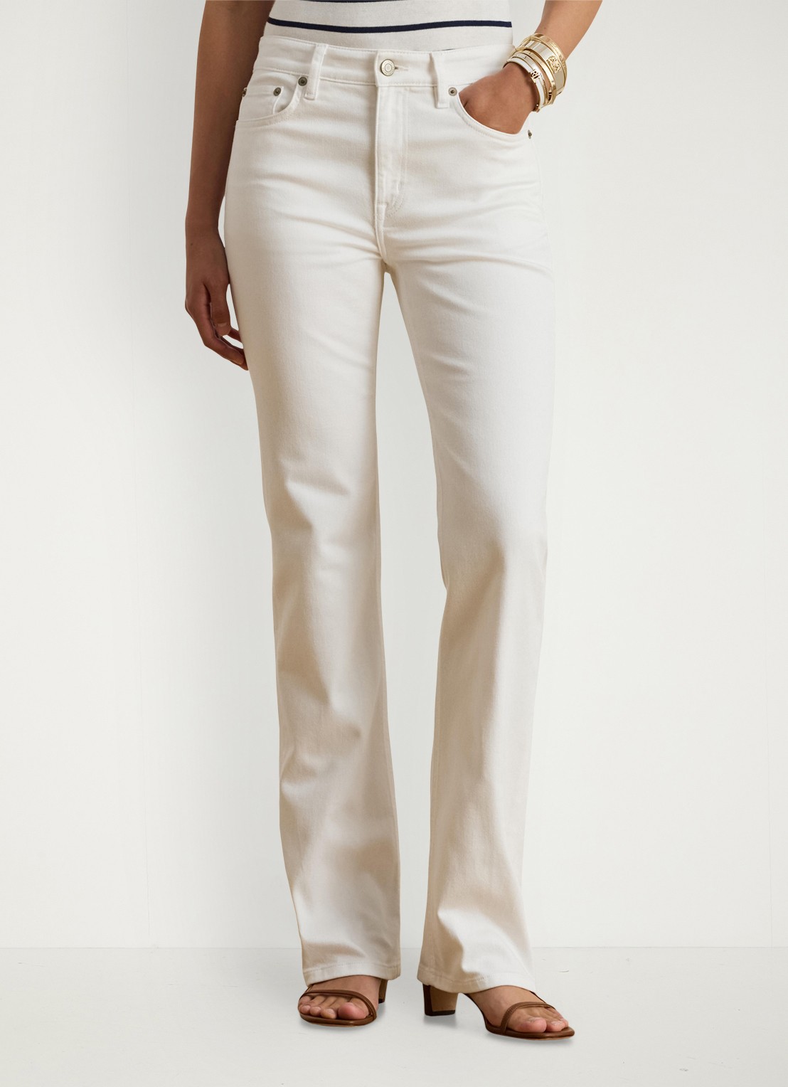 Ralph Lauren High waist straight fit jeans met steekzakken - detail 4 wit