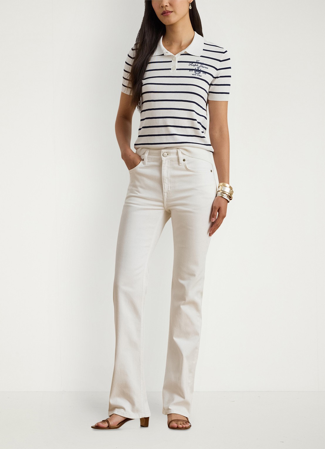 Ralph Lauren High waist straight fit jeans met steekzakken - voorkant 3 wit