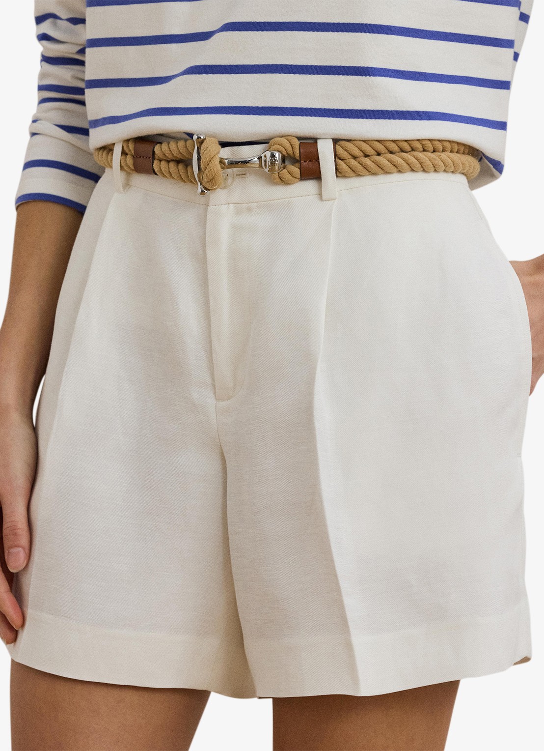 Ralph Lauren High waist straight fit korte broek in linnenblend - detail 2 wit