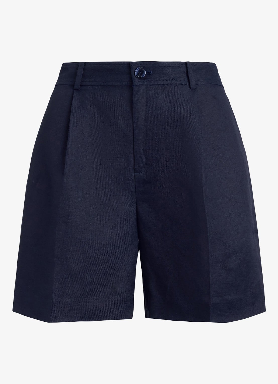 Ralph Lauren High waist straight fit korte broek in linnenblend - voorkant 4 lauren navy / donkerblauw