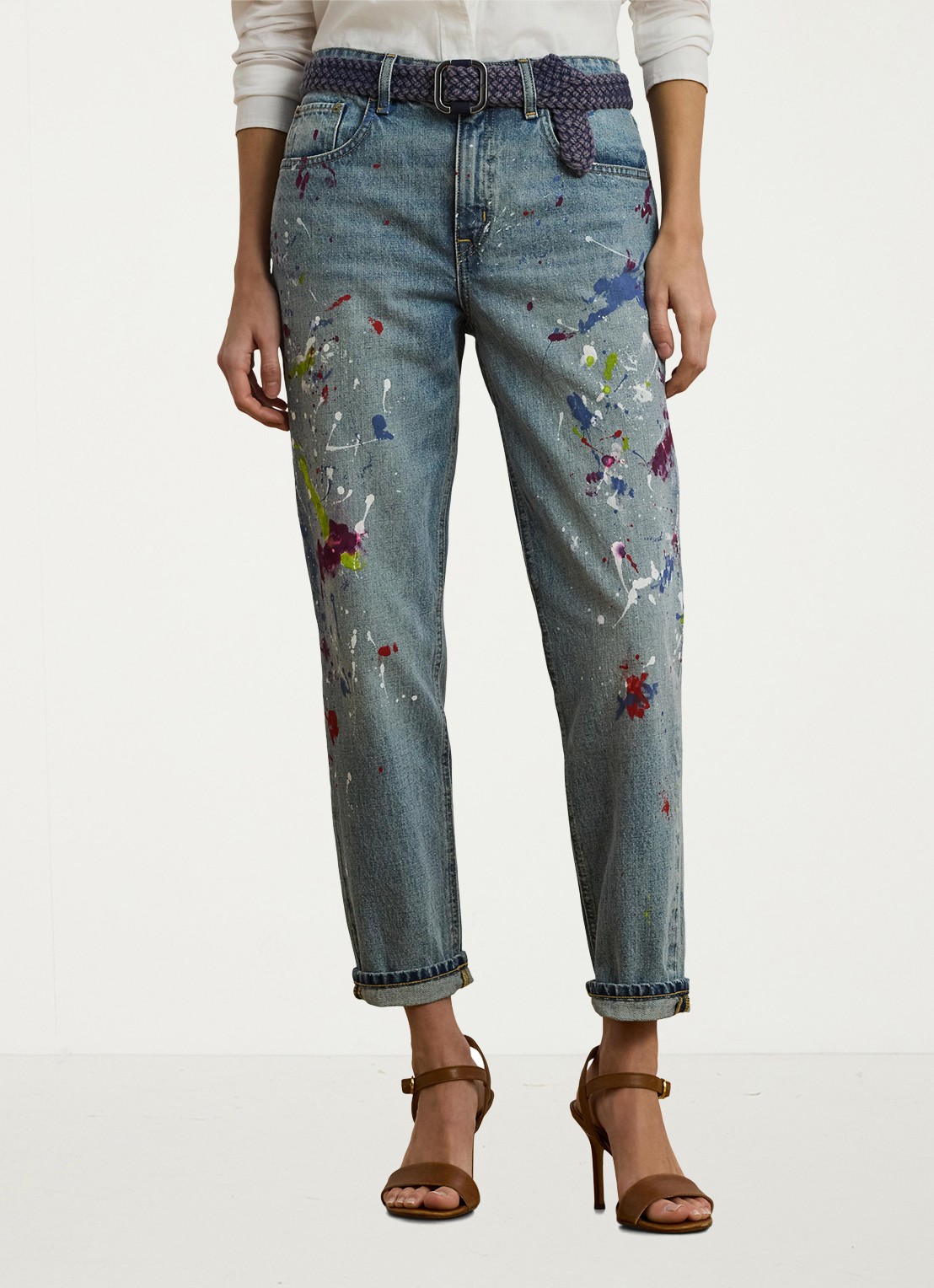Ralph Lauren High waist tapered fit boyfriend jeans met medium wassing - detail 4 denim