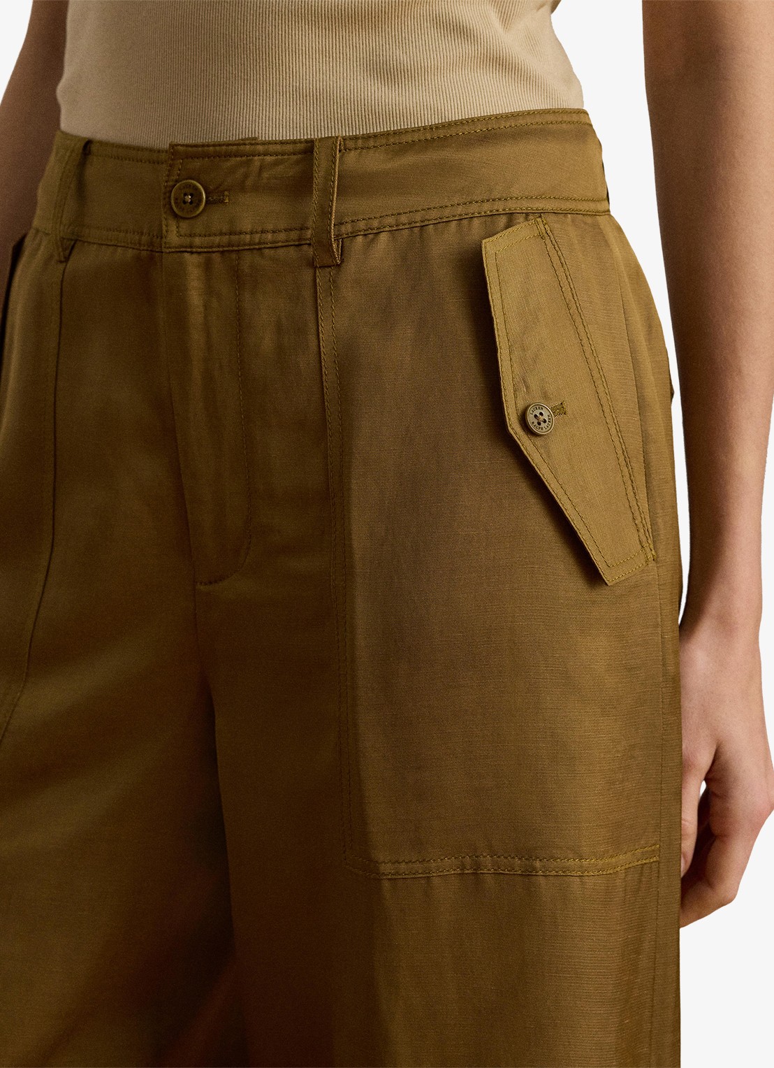 Ralph Lauren High waist tapered fit cargobroek in linnenblend met klepzakken - detail 5 tobacco bronze / bruin
