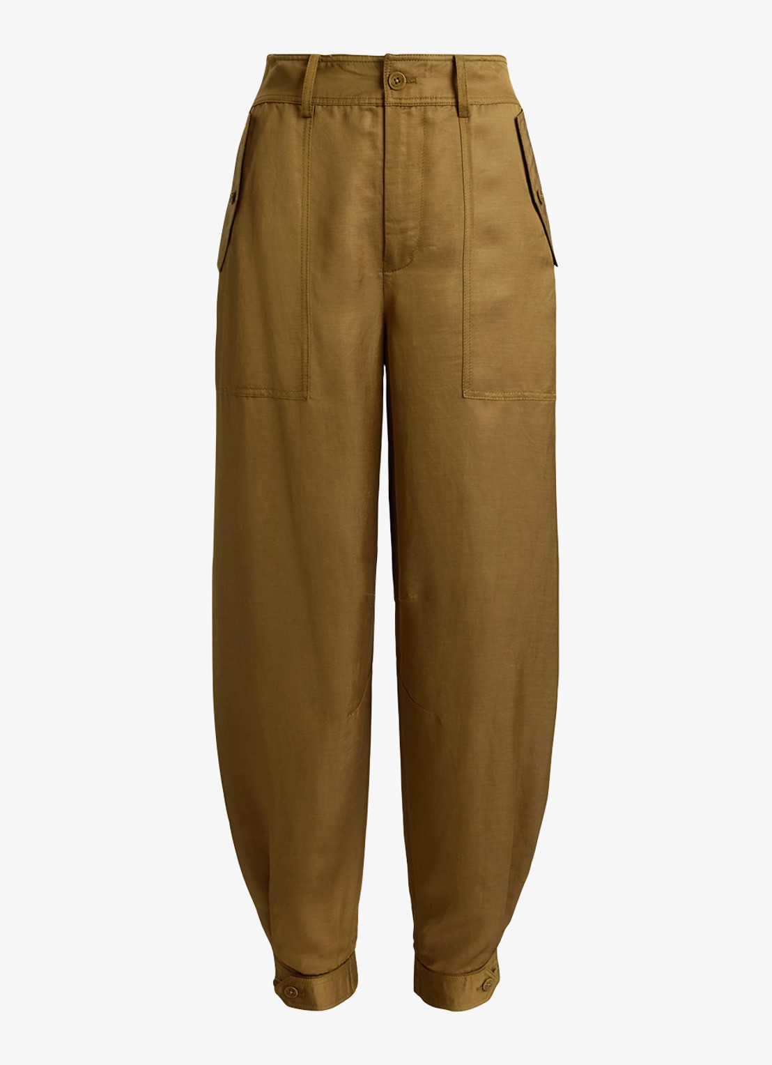 Ralph Lauren High waist tapered fit cargobroek in linnenblend met klepzakken - voorkant 2 tobacco bronze / bruin