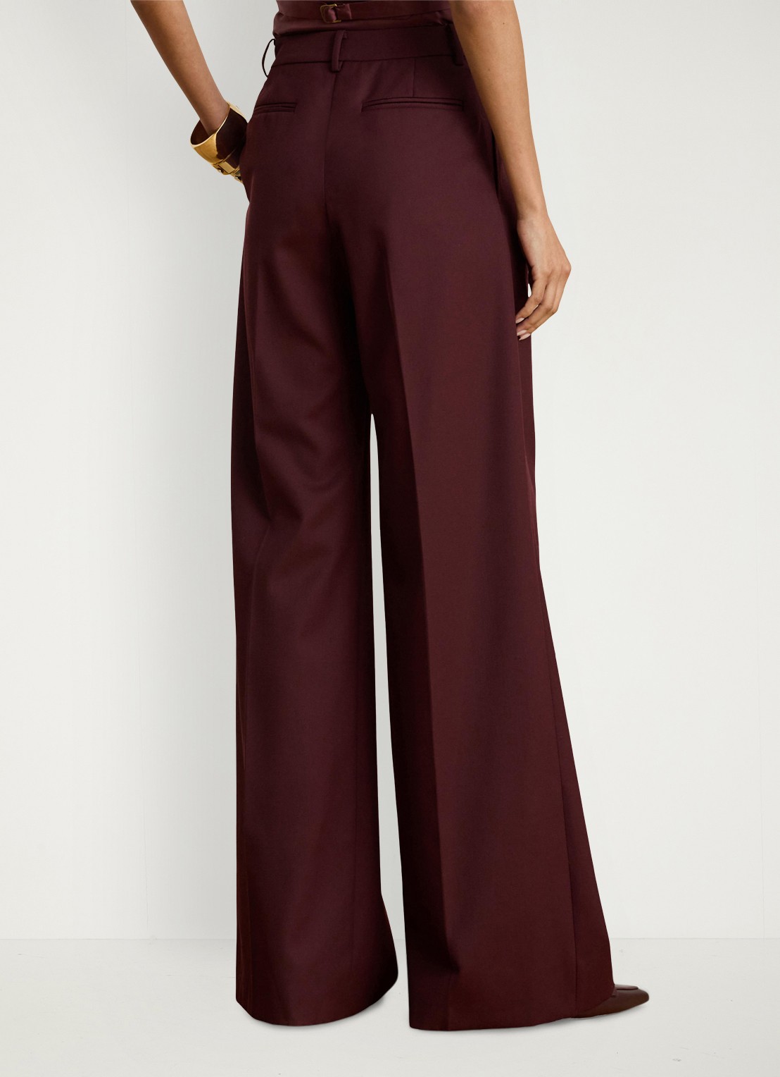Ralph Lauren High waist wide fit broek in wolblend  - achterkant dark garnet / bordeauxrood