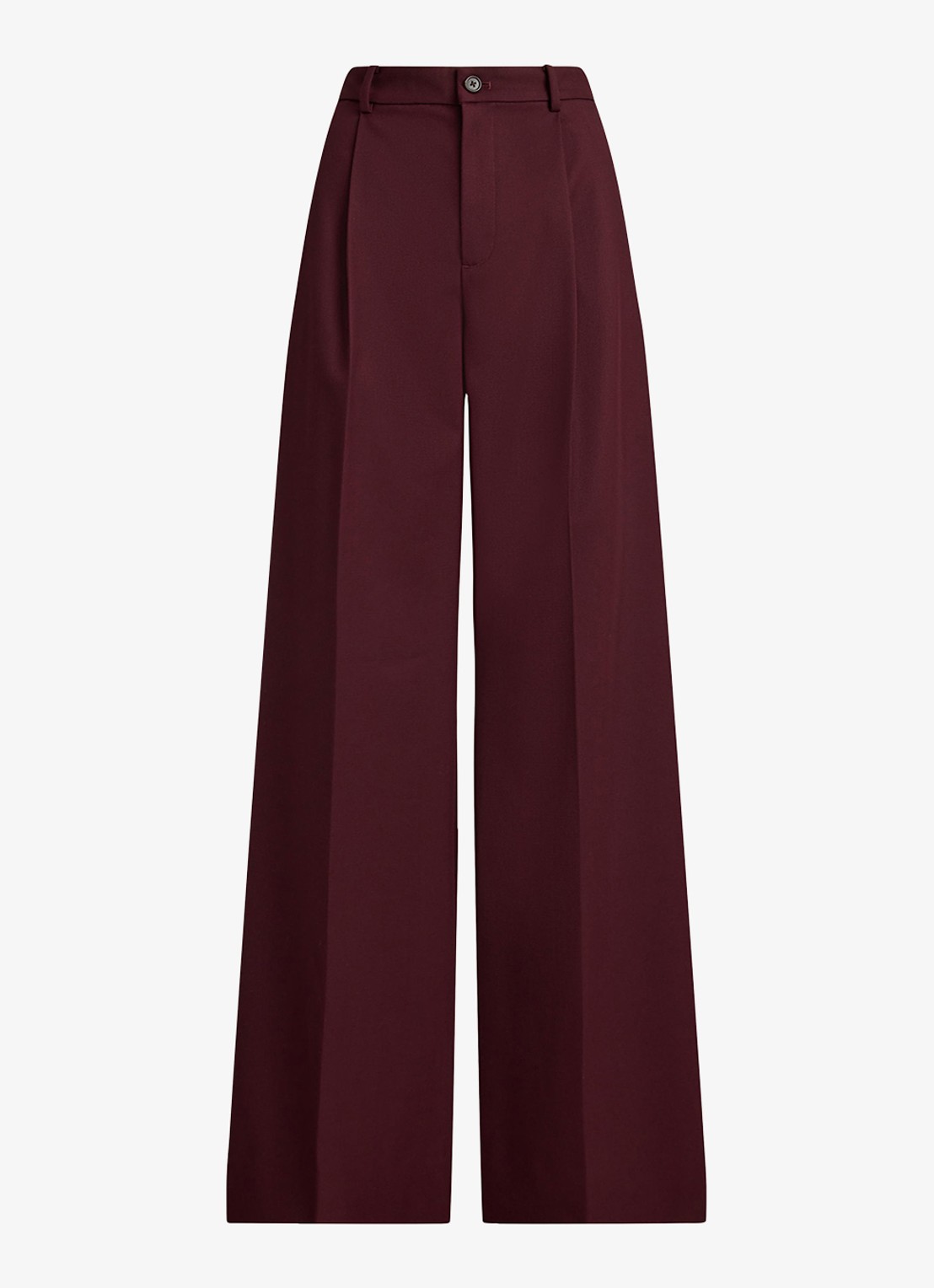 Ralph Lauren High waist wide fit broek in wolblend  - voorkant 3 dark garnet / bordeauxrood