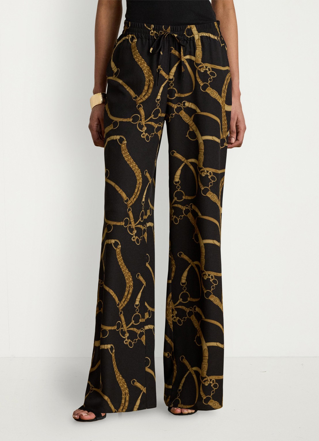Ralph Lauren High waist wide fit broek met print - detail black/tan / zwart