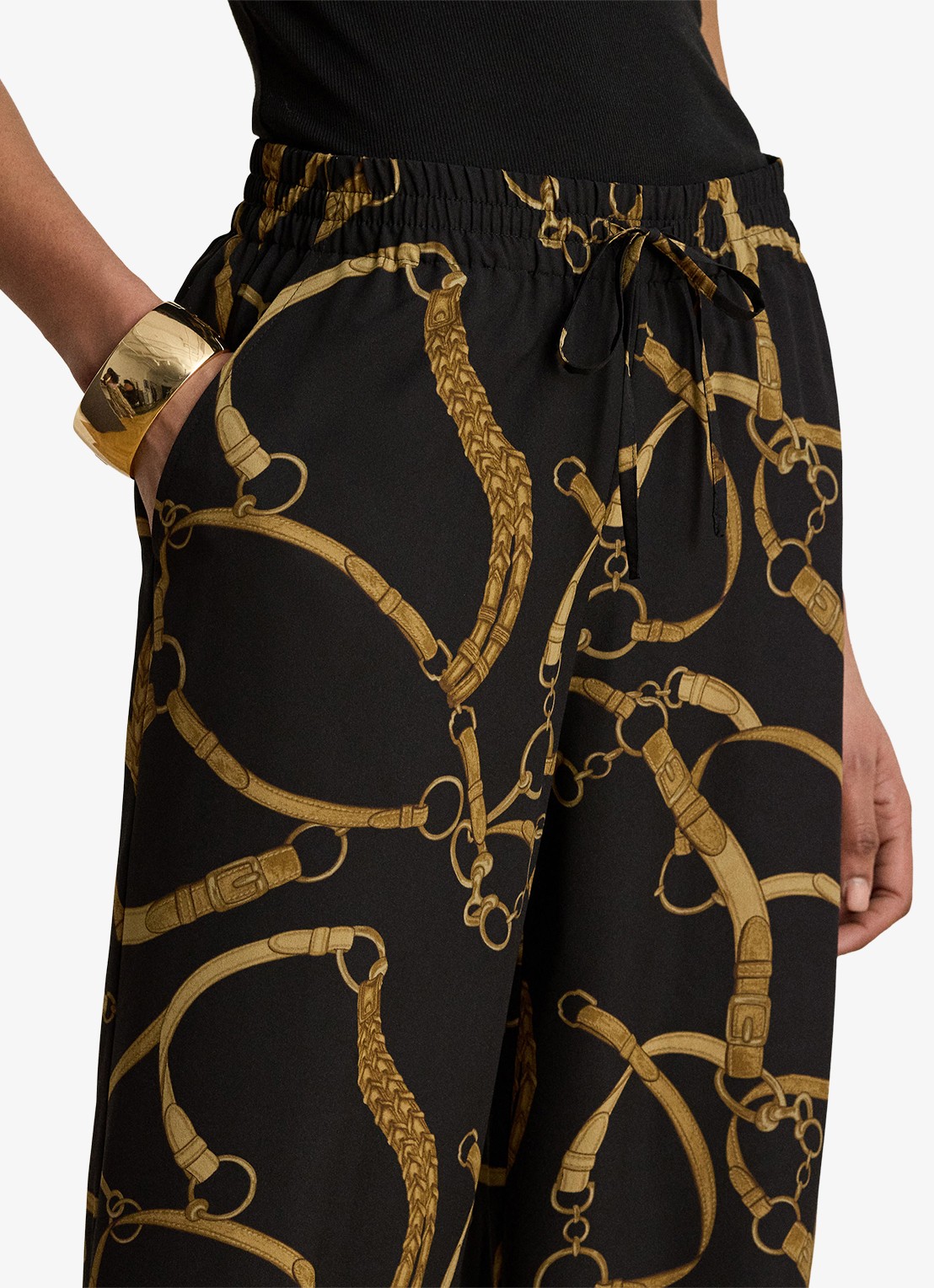 Ralph Lauren High waist wide fit broek met print - detail 2 black/tan / zwart