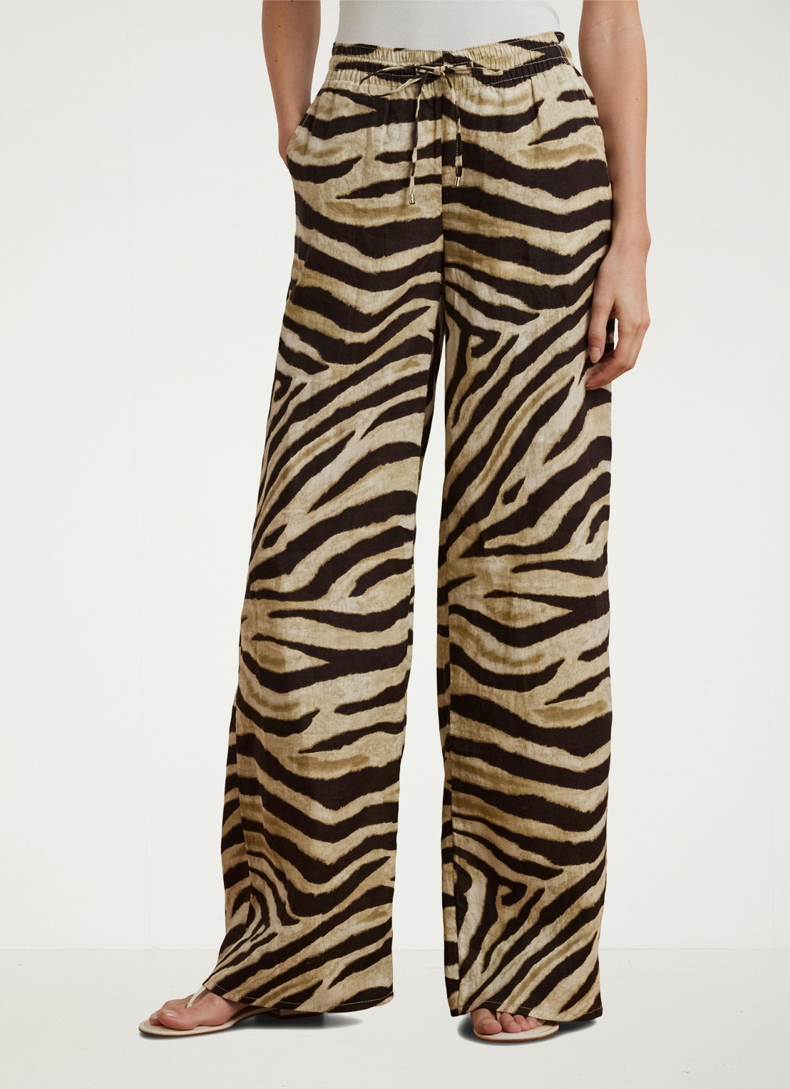 Ralph Lauren High waist wide fit broek met zebraprint - detail bruin