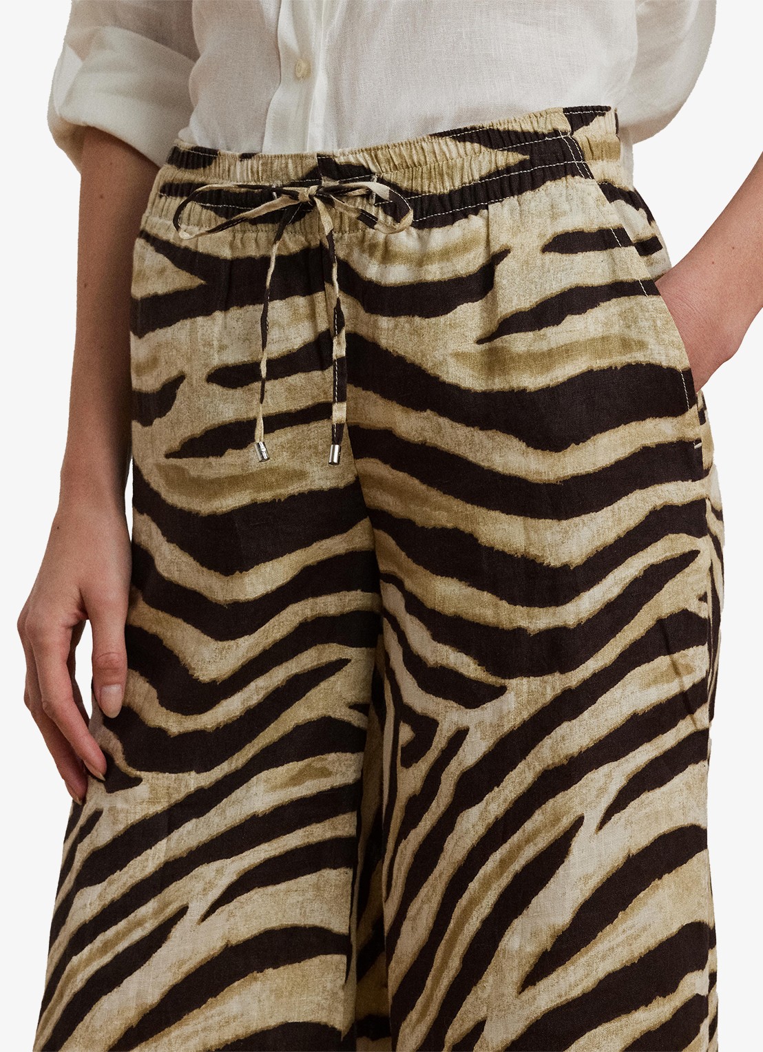 Ralph Lauren High waist wide fit broek met zebraprint - detail 2 bruin