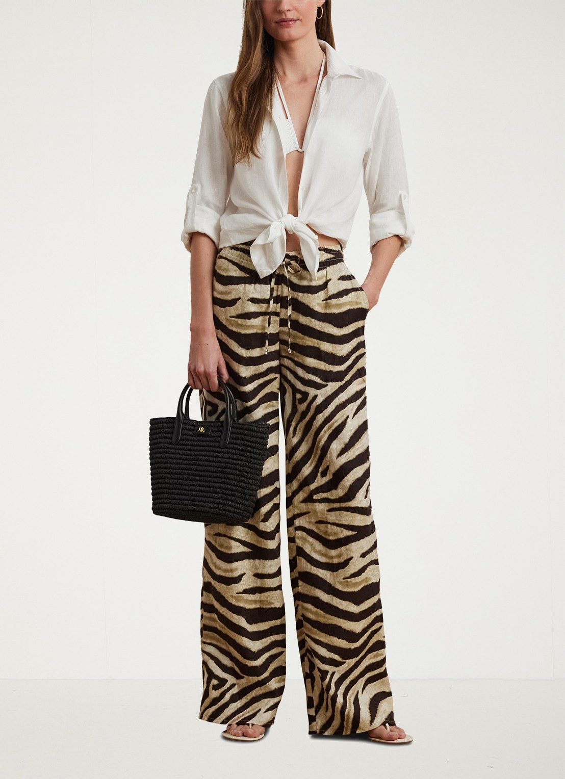 Ralph Lauren High waist wide fit broek met zebraprint - voorkant 5 bruin