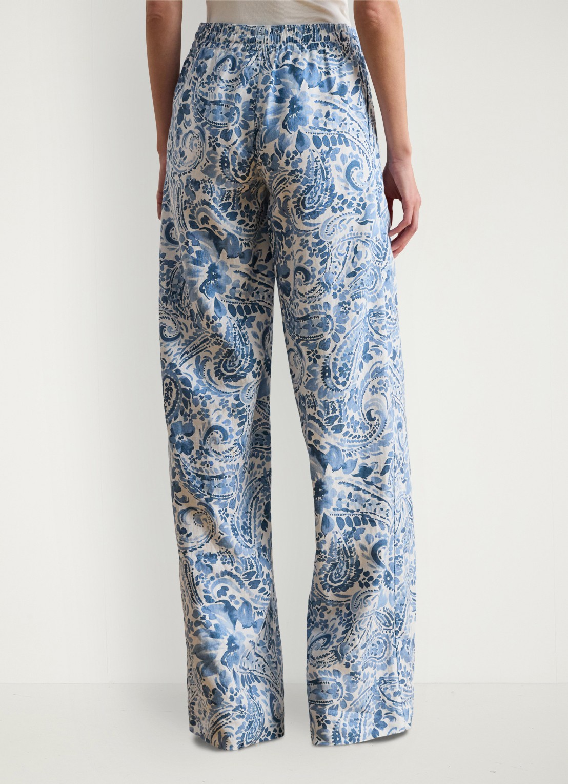 Ralph Lauren High waist wide fit broek van linnen met paisley dessin - achterkant white/blue-2wxt