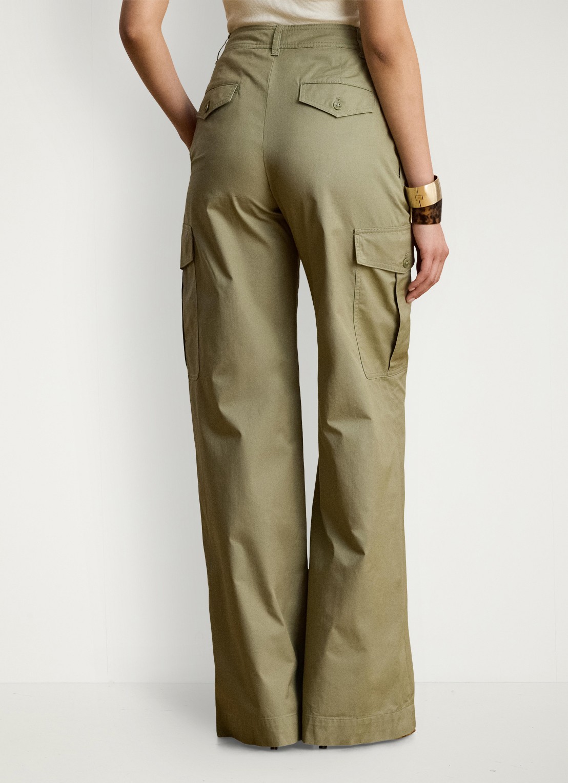 Ralph Lauren High waist wide fit cargobroek met opgestikte zakken - achterkant 5 light agave / groen