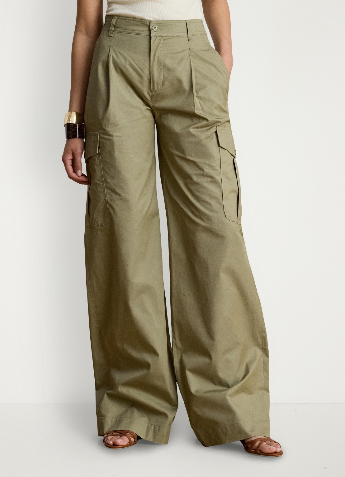 Ralph Lauren High waist wide fit cargobroek met opgestikte zakken - detail 3 light agave / groen