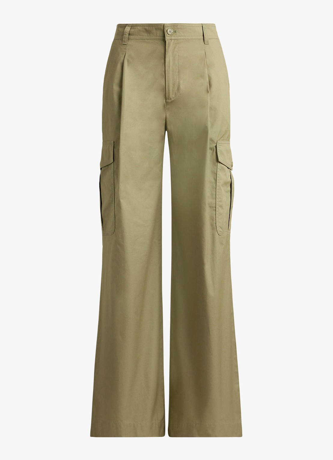 Ralph Lauren High waist wide fit cargobroek met opgestikte zakken - voorkant light agave / groen