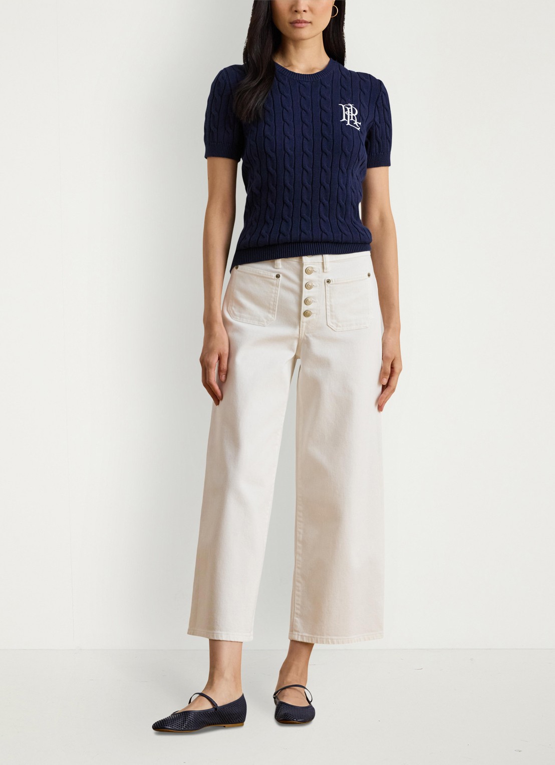 Ralph Lauren High waist wide fit jeans met gekleurde wassing - voorkant 4 wit
