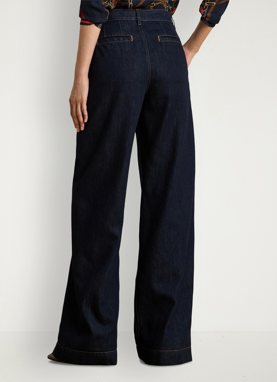 Ralph Lauren High waist wide fit jeans met plooidetails - achterkant donkerblauw