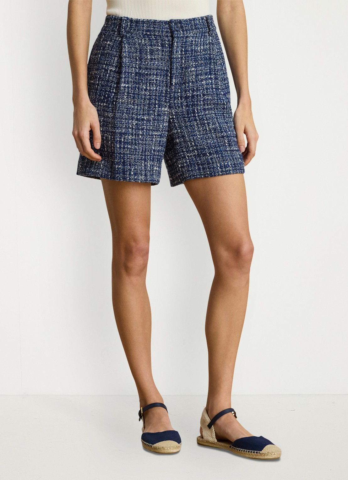 Ralph Lauren High waist wide fit korte broek met tweed-look - detail 4 navy blue multi / blauw