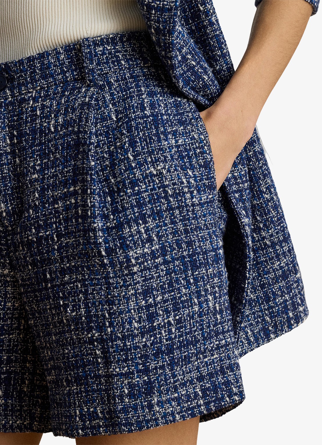 Ralph Lauren High waist wide fit korte broek met tweed-look - detail 5 navy blue multi / blauw