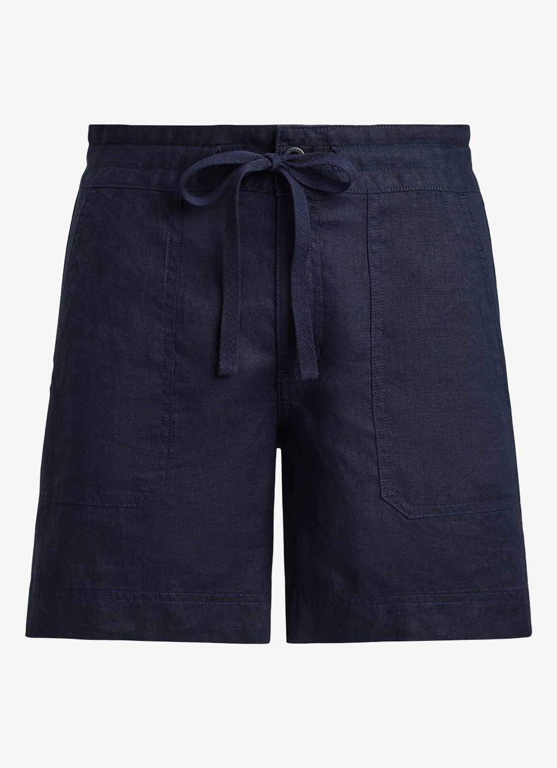 Ralph Lauren High waist wide fit korte broek van linnen - voorkant 3 lauren navy / donkerblauw