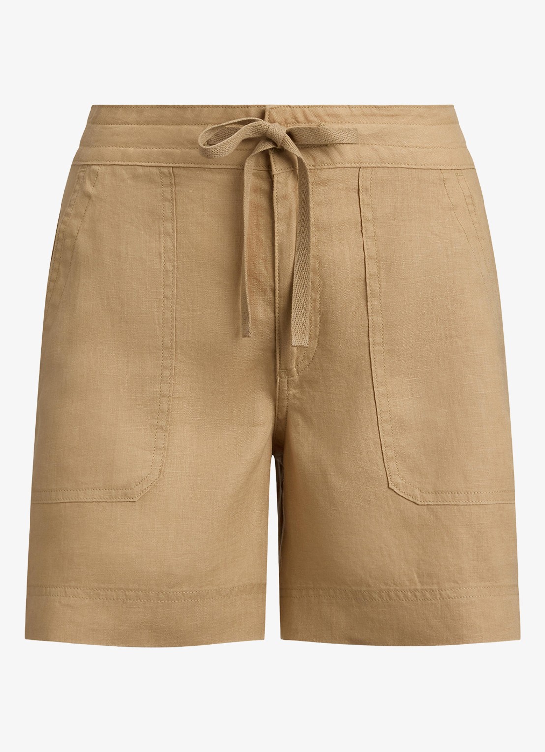 Ralph Lauren High waist wide fit korte broek van linnen - voorkant 2 birch tan / beige