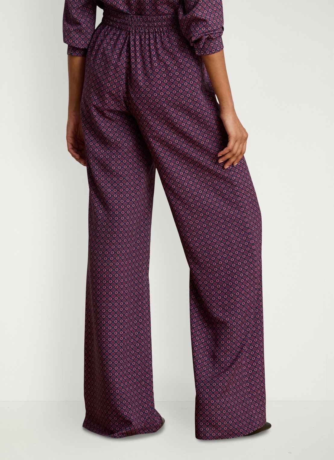 Ralph Lauren High waist wide fit palazzo broek met grafische print - achterkant 3 navy multi / donkerrood