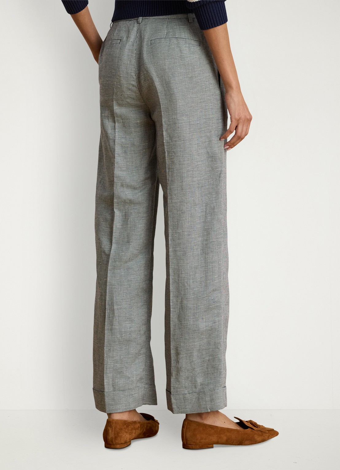 Ralph Lauren High waist wide fit pantalon in linnenblend - achterkant lichtgrijs