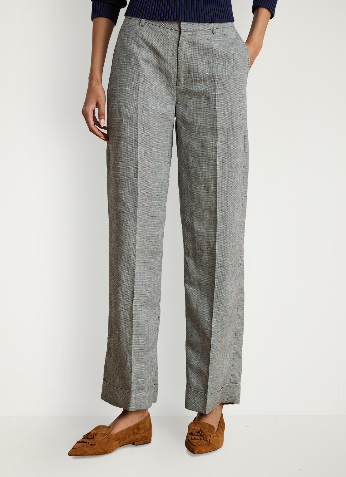 Ralph Lauren High waist wide fit pantalon in linnenblend - detail 2 lichtgrijs