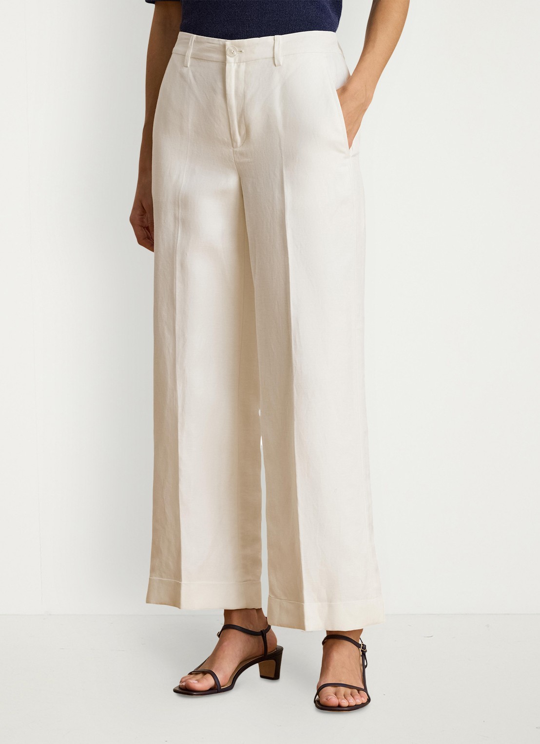 Ralph Lauren High waist wide fit pantalon in linnenblend - detail 2 wit
