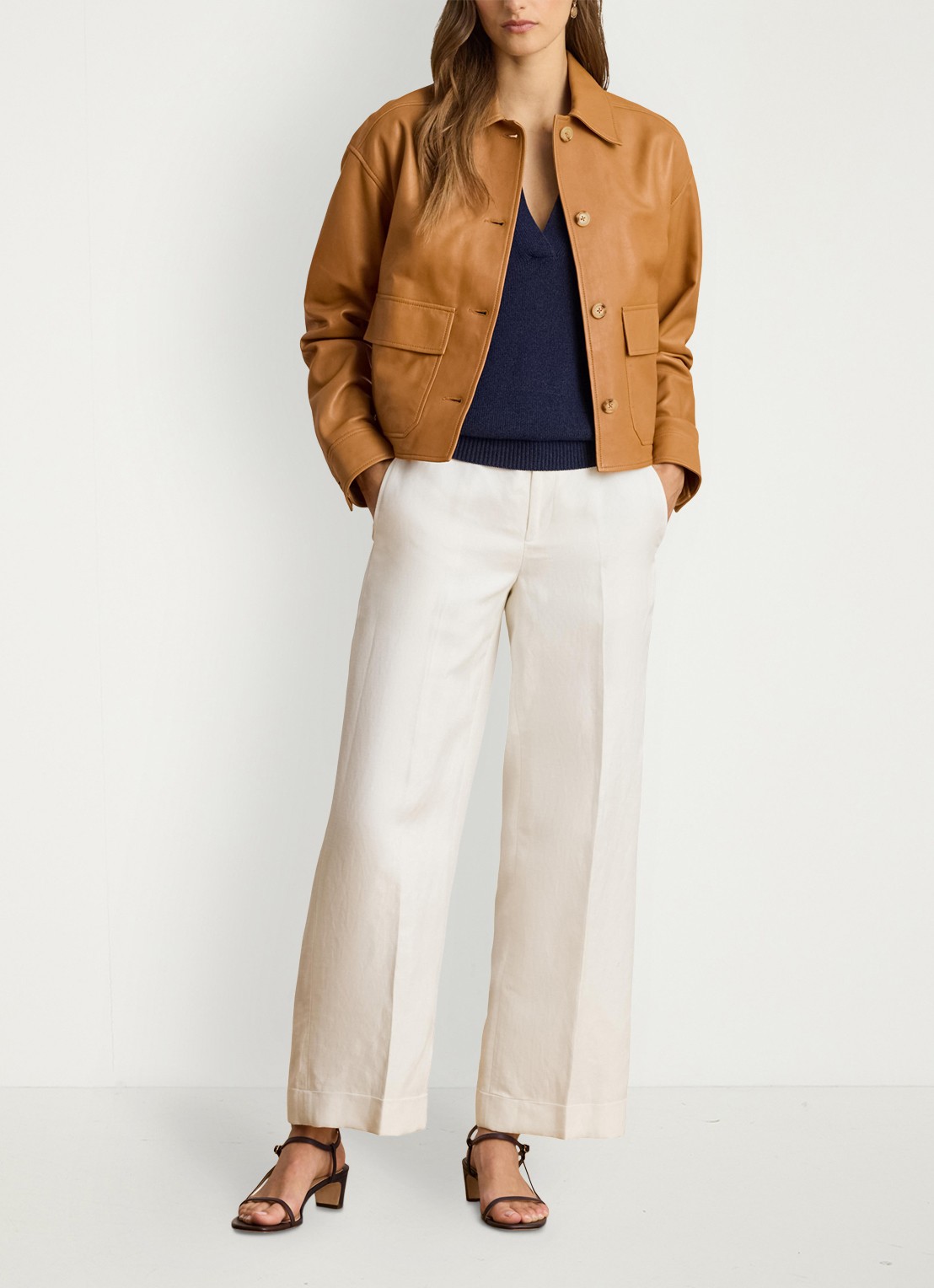 Ralph Lauren High waist wide fit pantalon in linnenblend - voorkant 4 wit