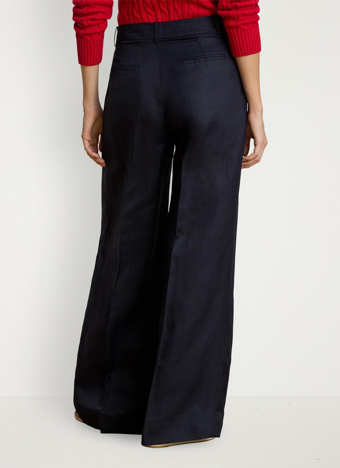 Ralph Lauren High waist wide fit pantalon in linnenblend - achterkant donkerblauw