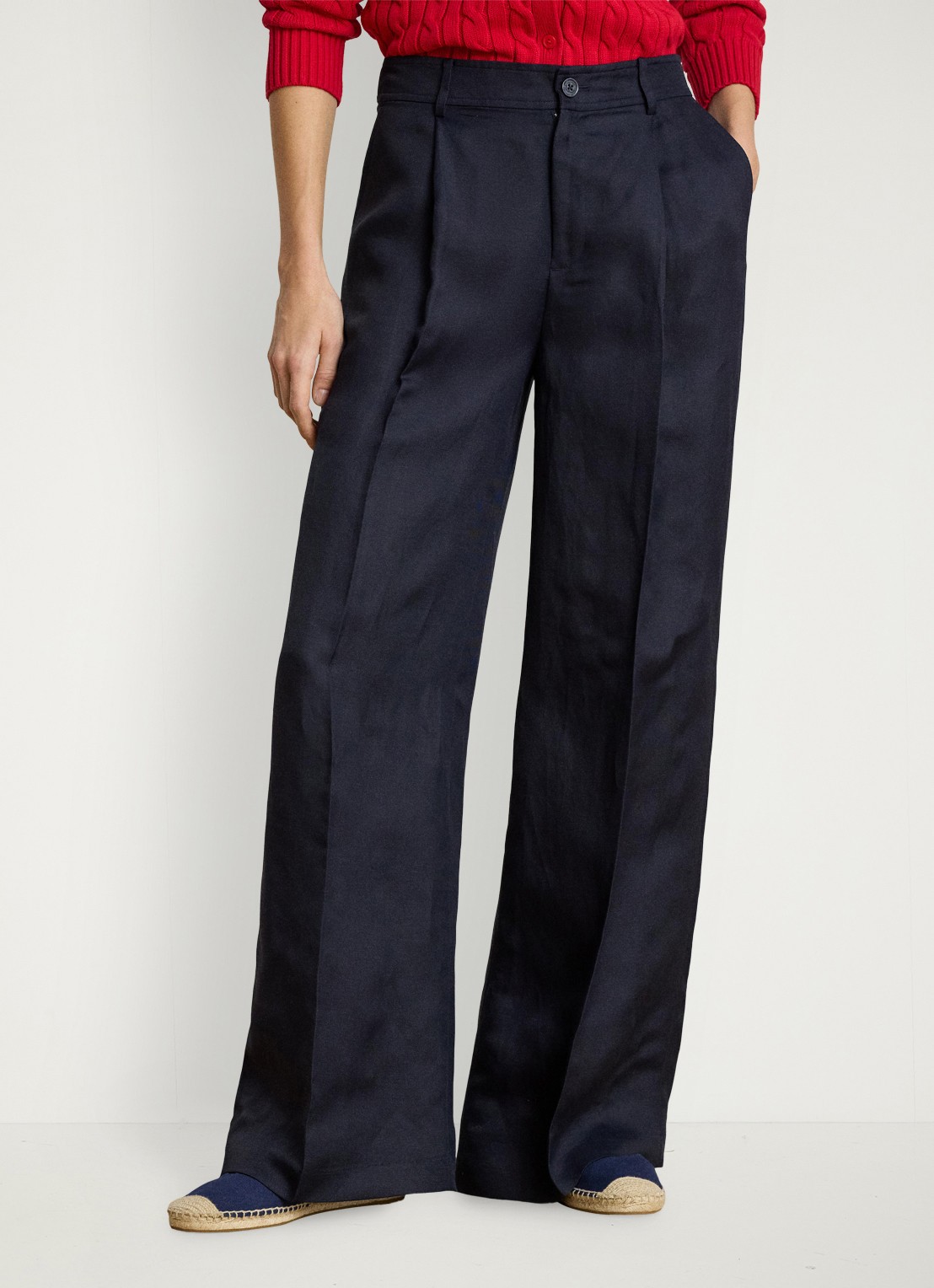 Ralph Lauren High waist wide fit pantalon in linnenblend - detail 2 donkerblauw