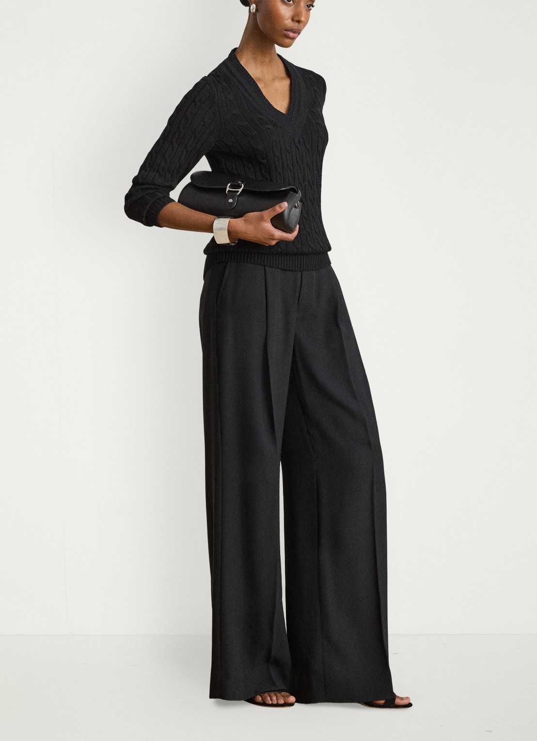 Ralph Lauren High waist wide fit pantalon met steekzaken - voorkant 5 zwart
