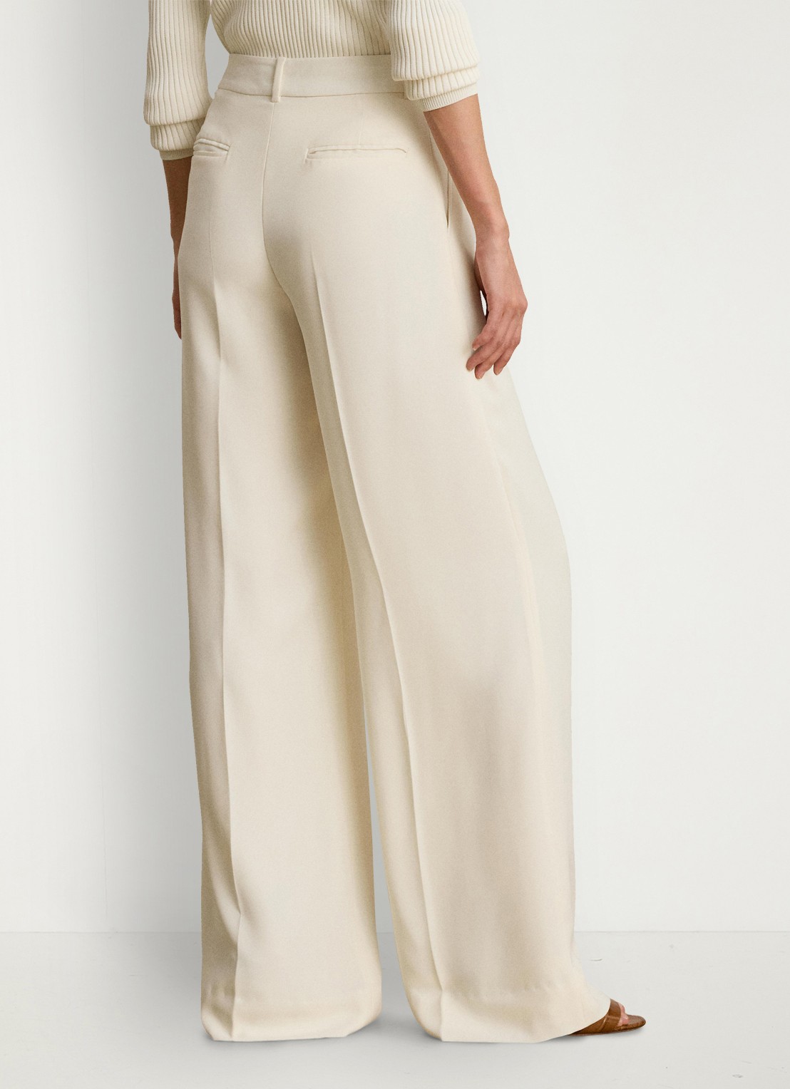 Ralph Lauren High waist wide fit pantalon met steekzaken - achterkant 3 mascarpone crème / crème