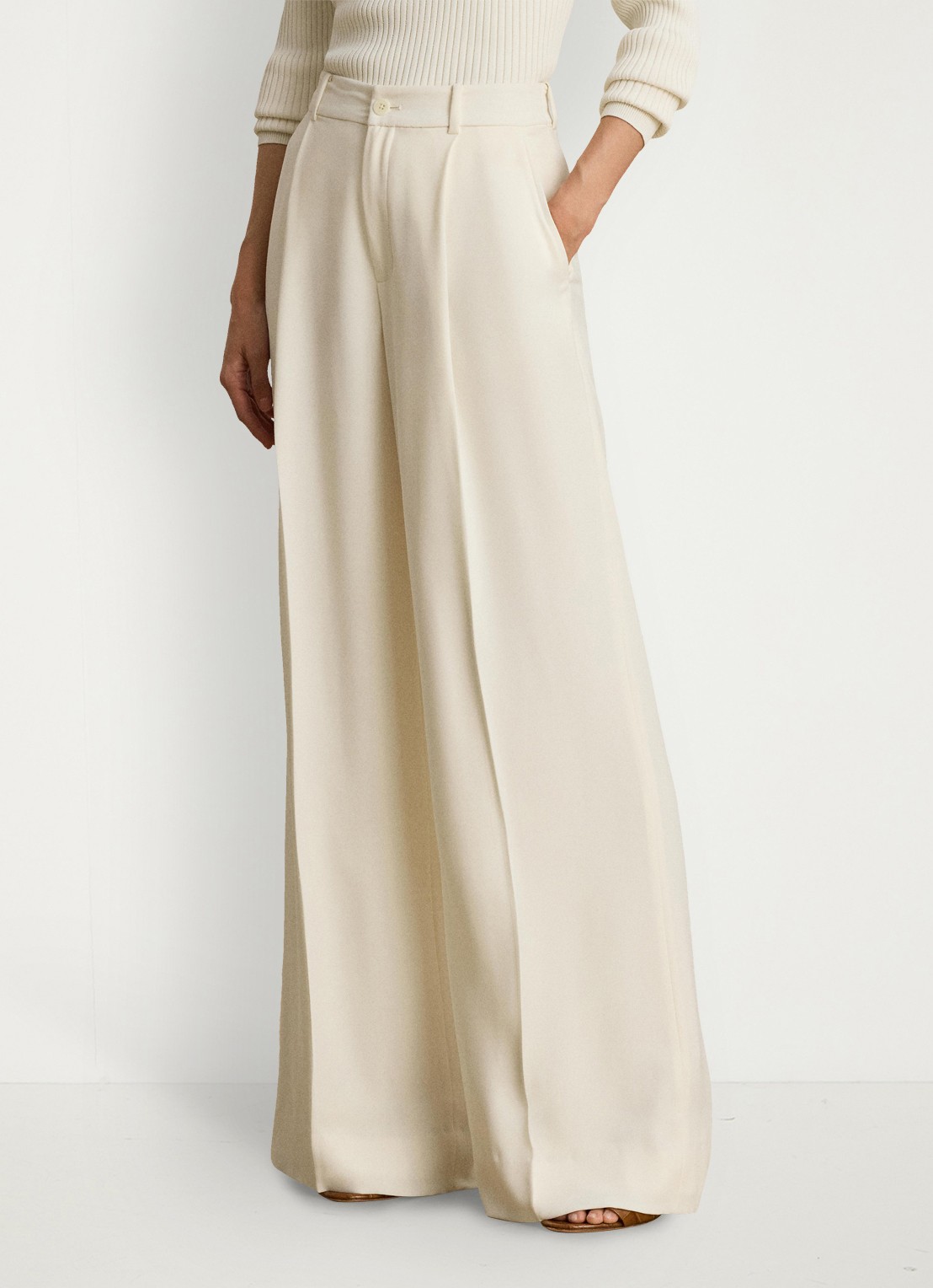 Ralph Lauren High waist wide fit pantalon met steekzaken - detail mascarpone crème / crème