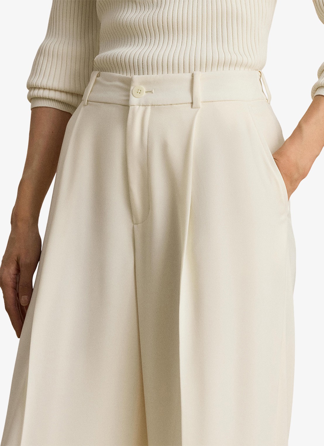 Ralph Lauren High waist wide fit pantalon met steekzaken - detail 2 mascarpone crème / crème