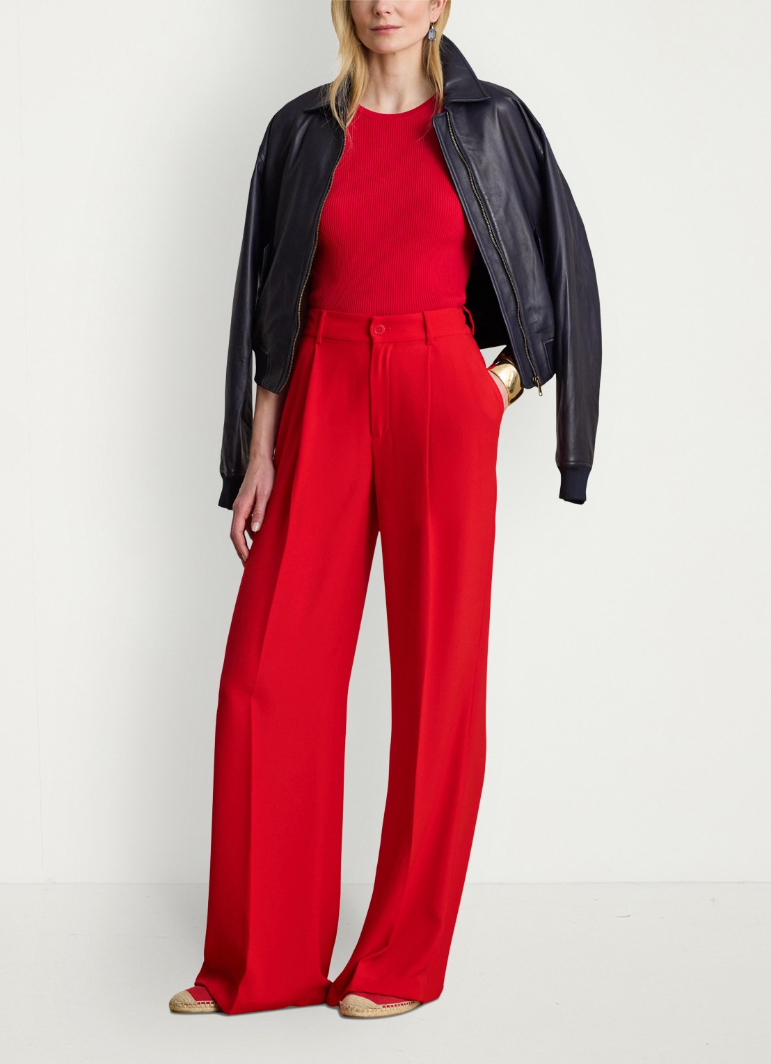 Ralph Lauren High waist wide fit pantalon met steekzaken - voorkant 3 cruise red 2wr6 / rood