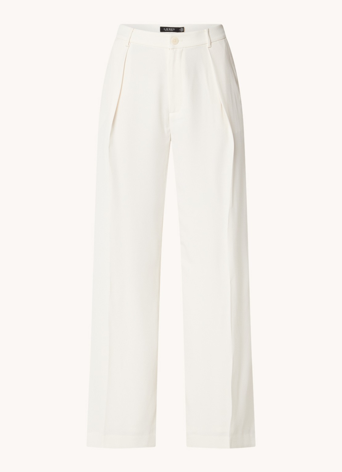 Ralph Lauren High waist wide fit pantalon met steekzakken en persplooi - voorkant creme